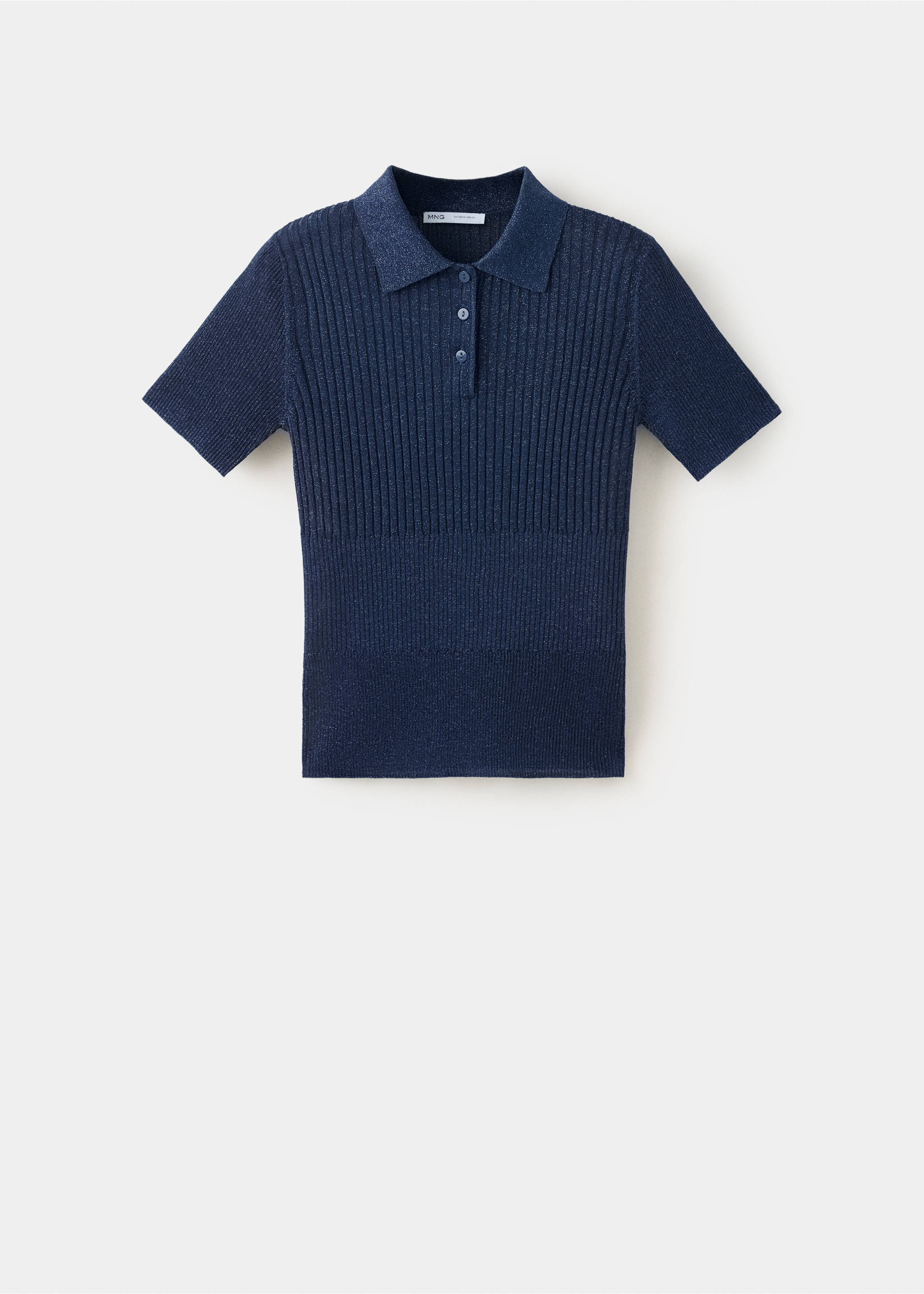 Jersey polo de punto canalé en azul marino con manga corta y botonadura., Azul porcelana. Ref: 37009145-00.