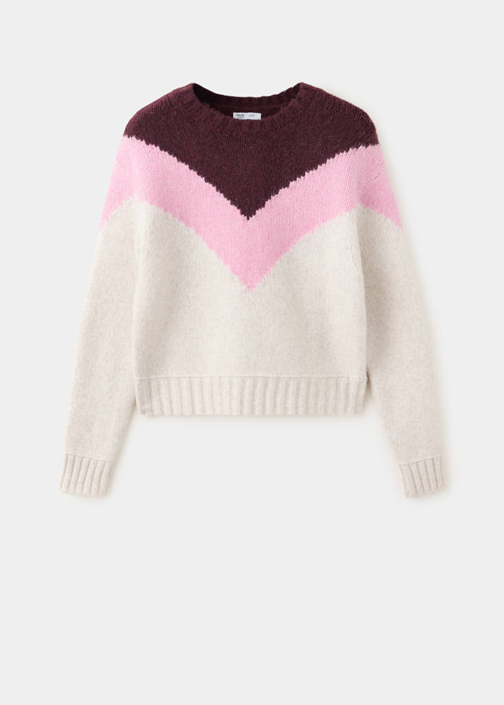 Prosty trójkolorowy sweter różowy - Teen - XS - MANGO TEEN