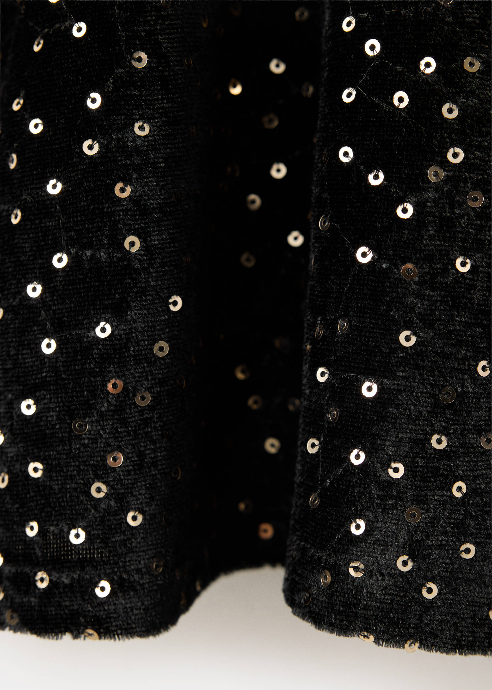 Close-up of a black velvet t-shirt embellished with gold sequins., Black. Ref: 37009213-00.