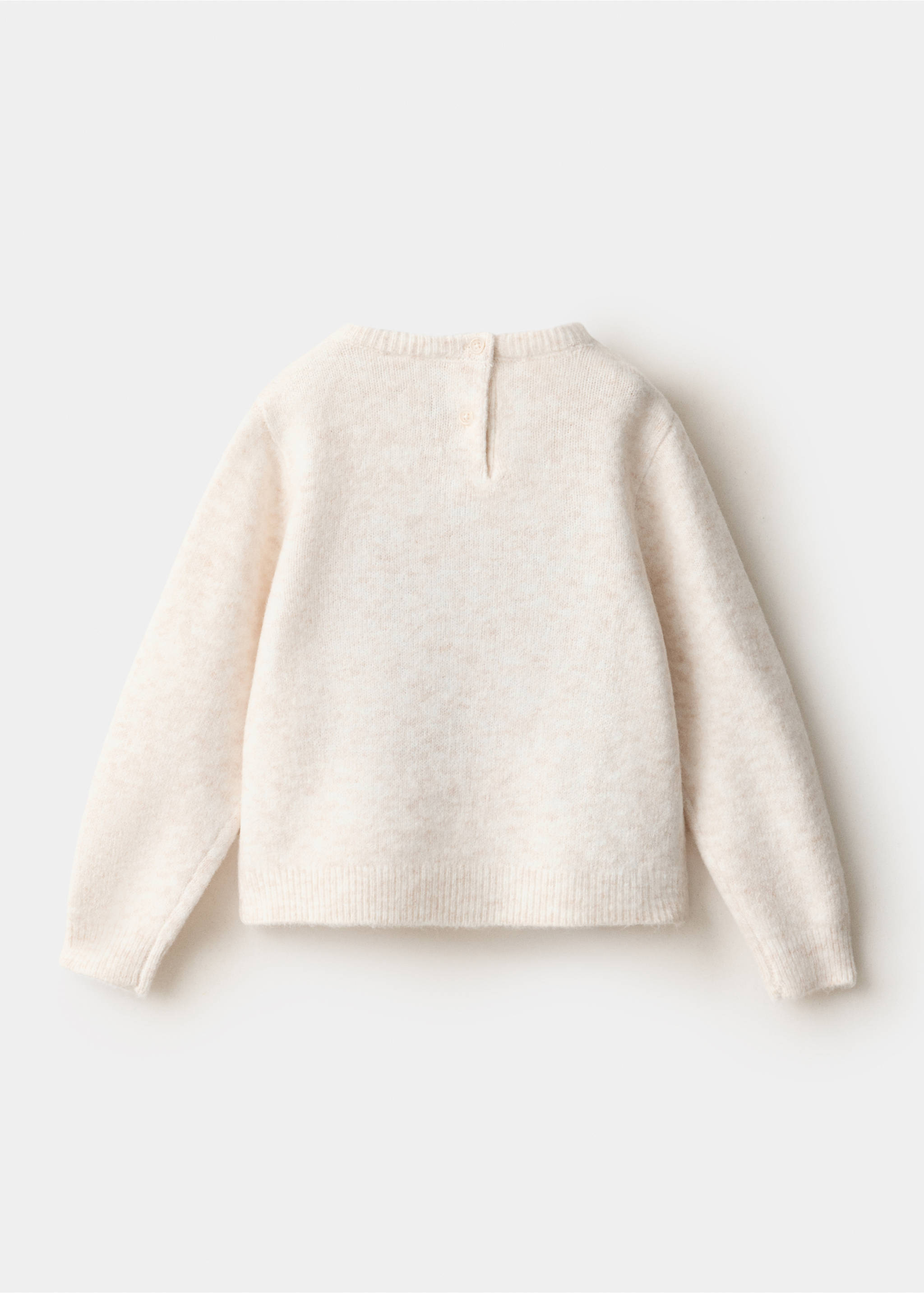 Off-white marl children's knit sweater, back view with button fastening., Beige. Ref: 37009218-00.