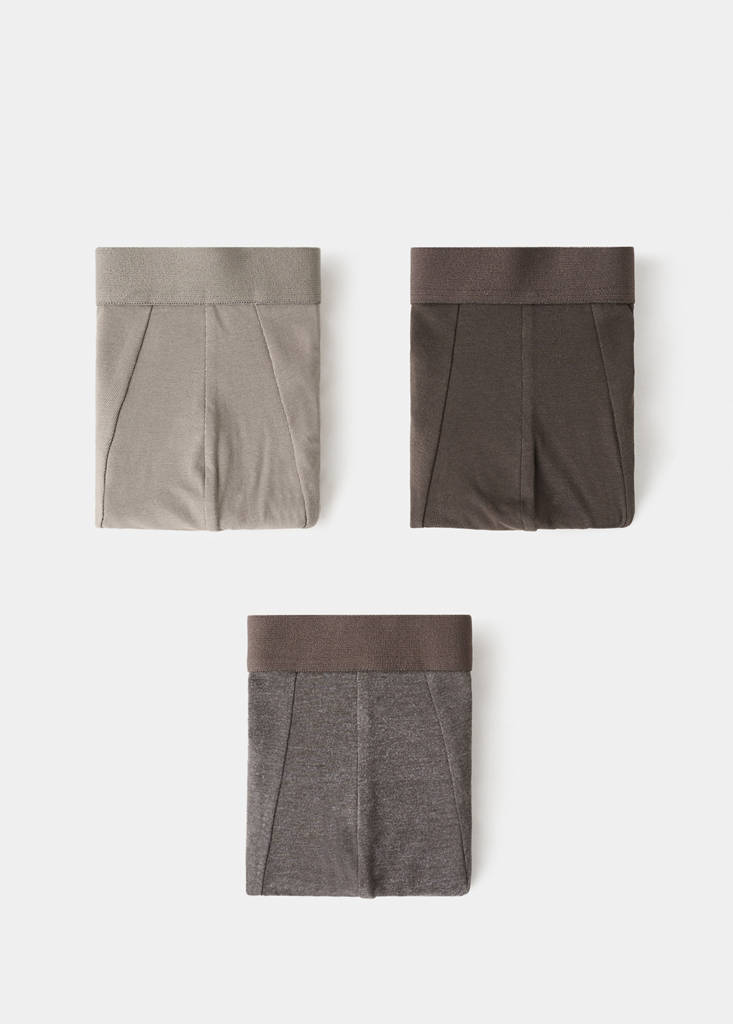 Pack of 3 cotton combination briefs — Brown
