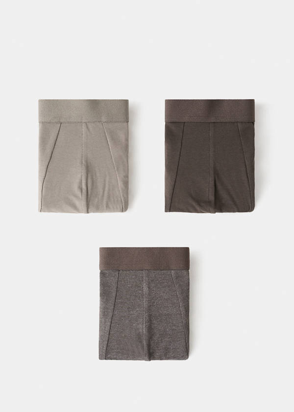Pack of 3 cotton combination briefs — Brown