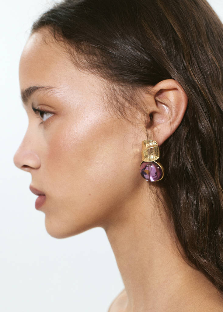 Mango Resin Pendant Earrings In Purple