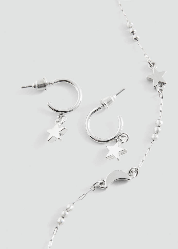 Star choker and earrings set — Silver