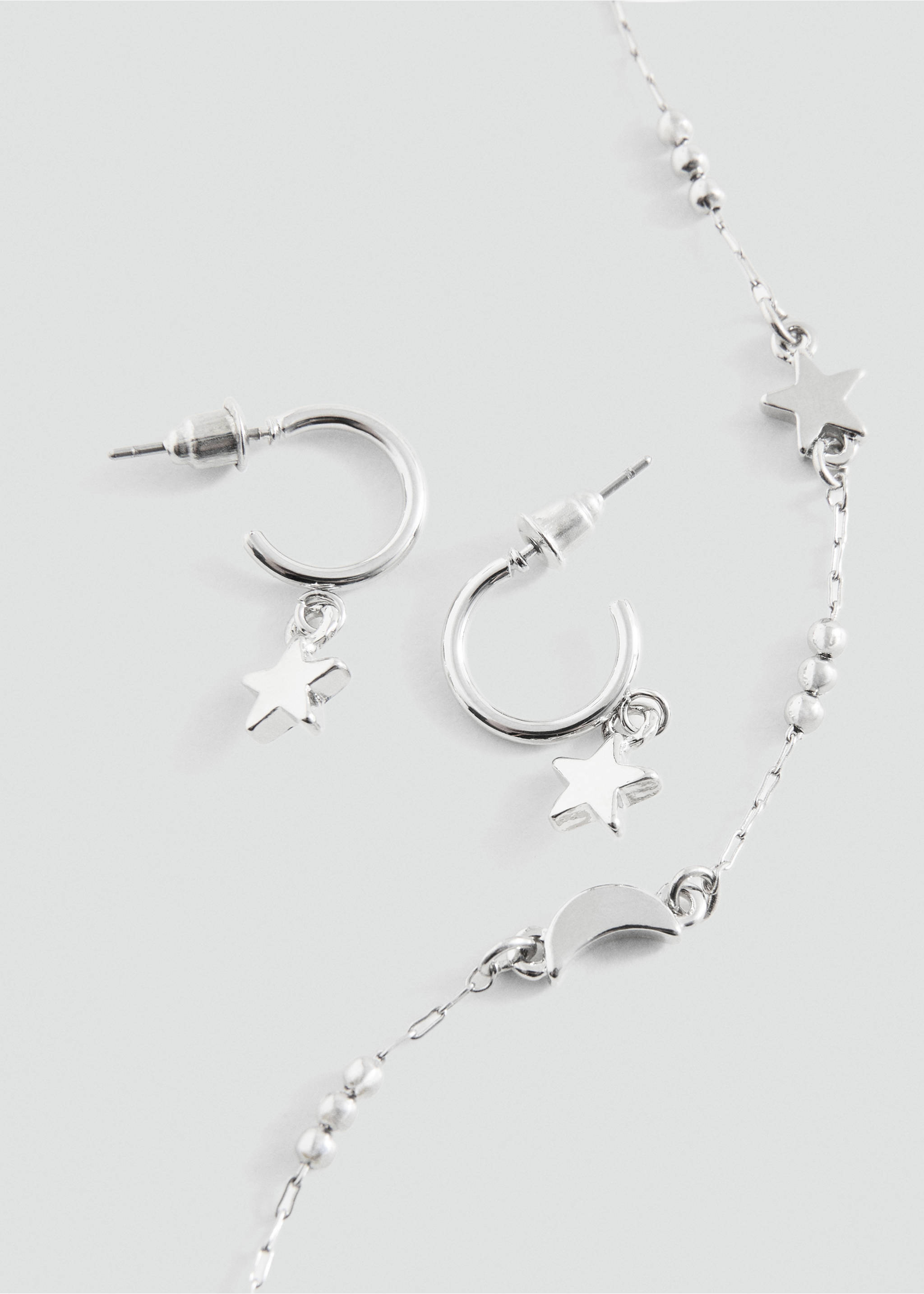 Star necklace and earring set - Medium plane, Silver. Ref: 37011356-00.
