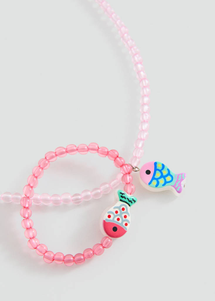 Fish choker and bracelet set — Pink