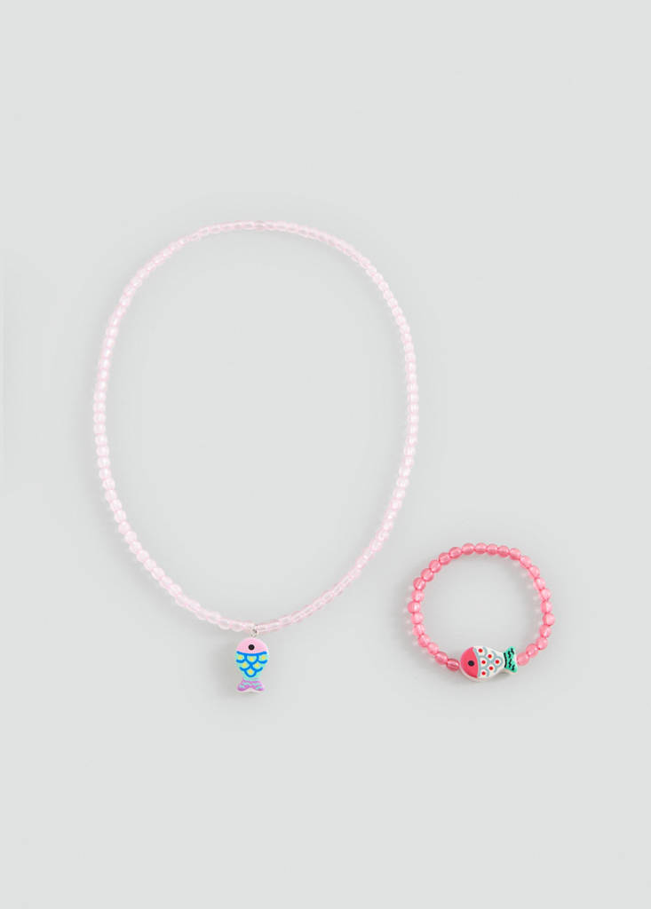 Fish choker and bracelet set — Pink
