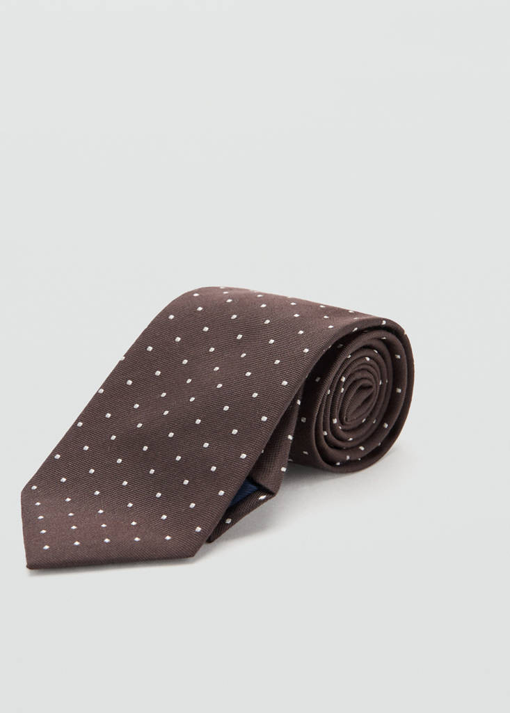 Silk cotton polka dot tie — Chocolate