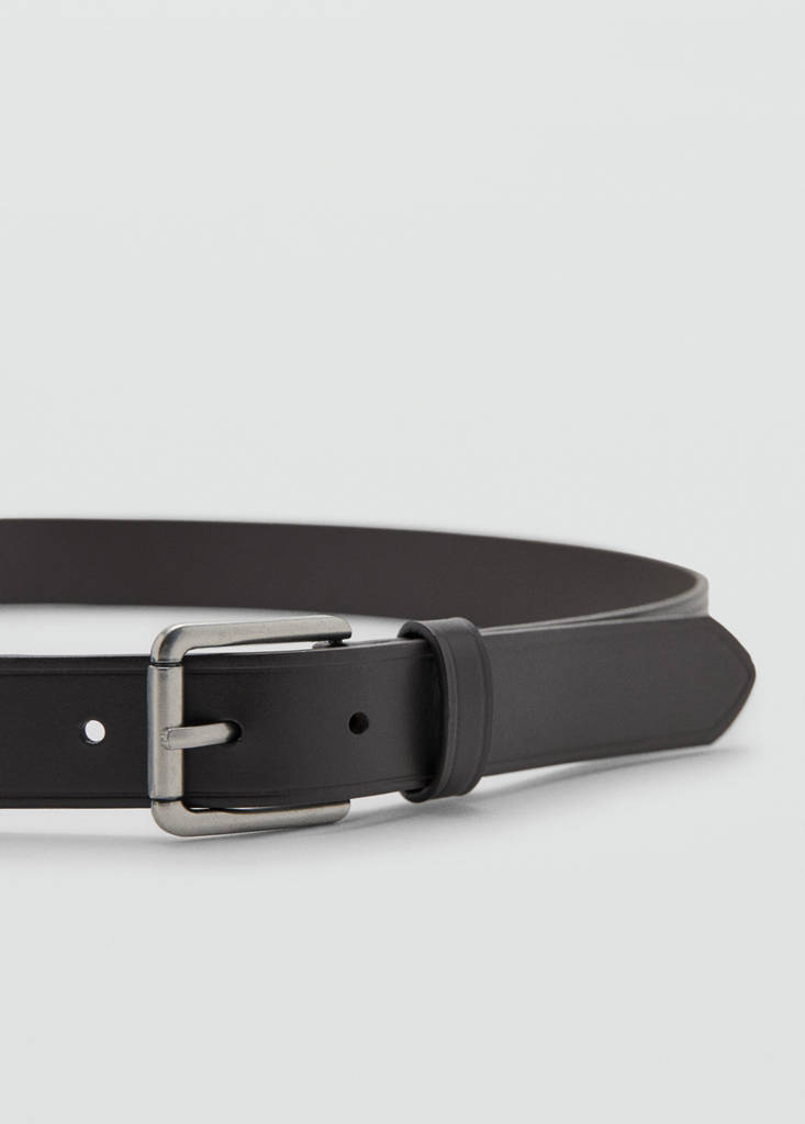 Leather belt with square buckle — Brown