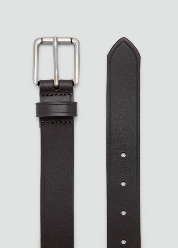 Leather belt with square buckle — Brown