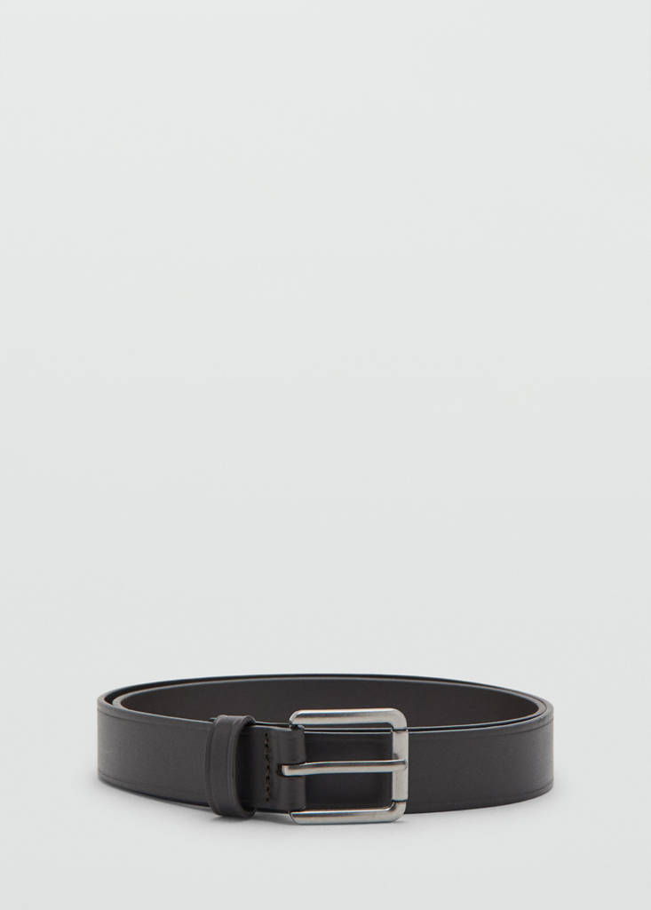 Leather belt with square buckle — Brown