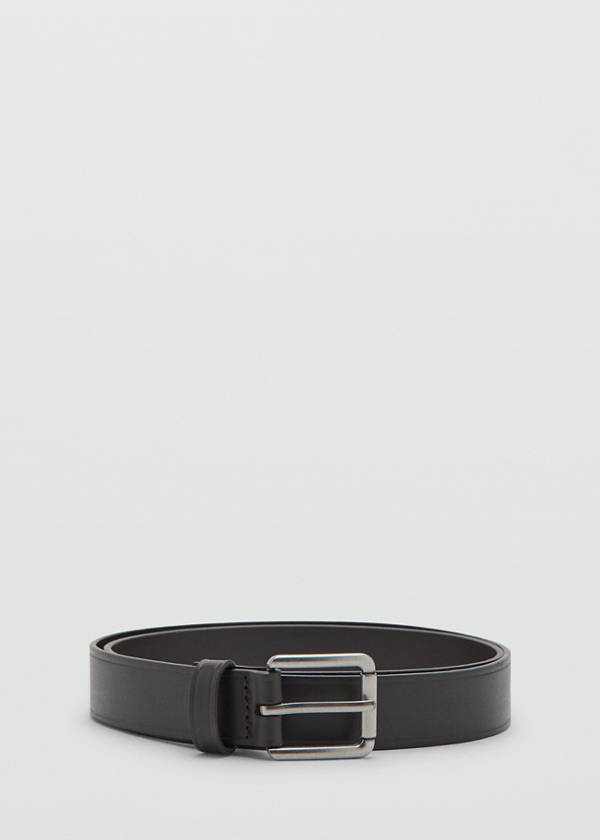 Leather belt with square buckle — Brown