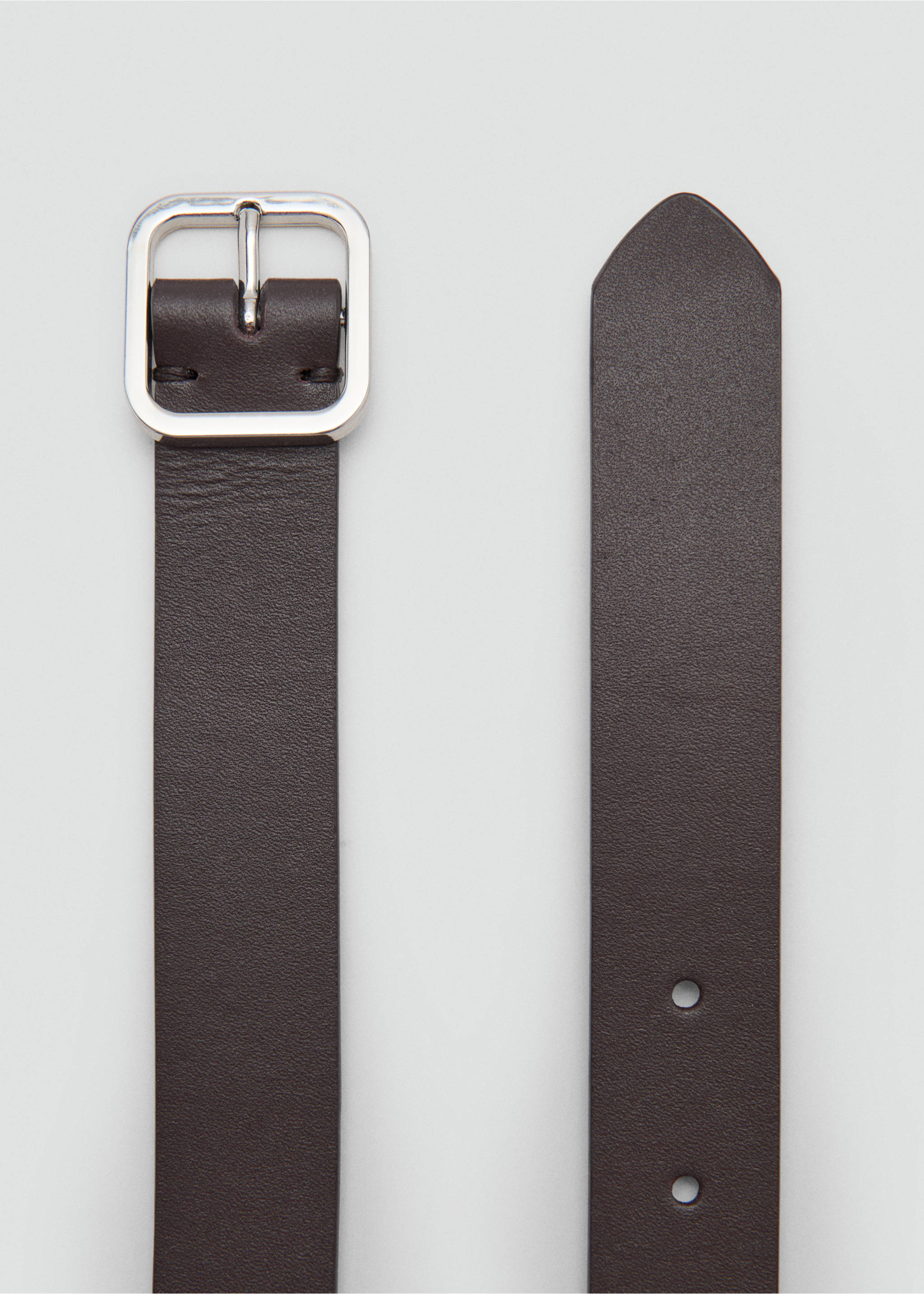 Metal fastening leather belt - Details of the article 1, Chocolate. Ref: 37011367-00.
