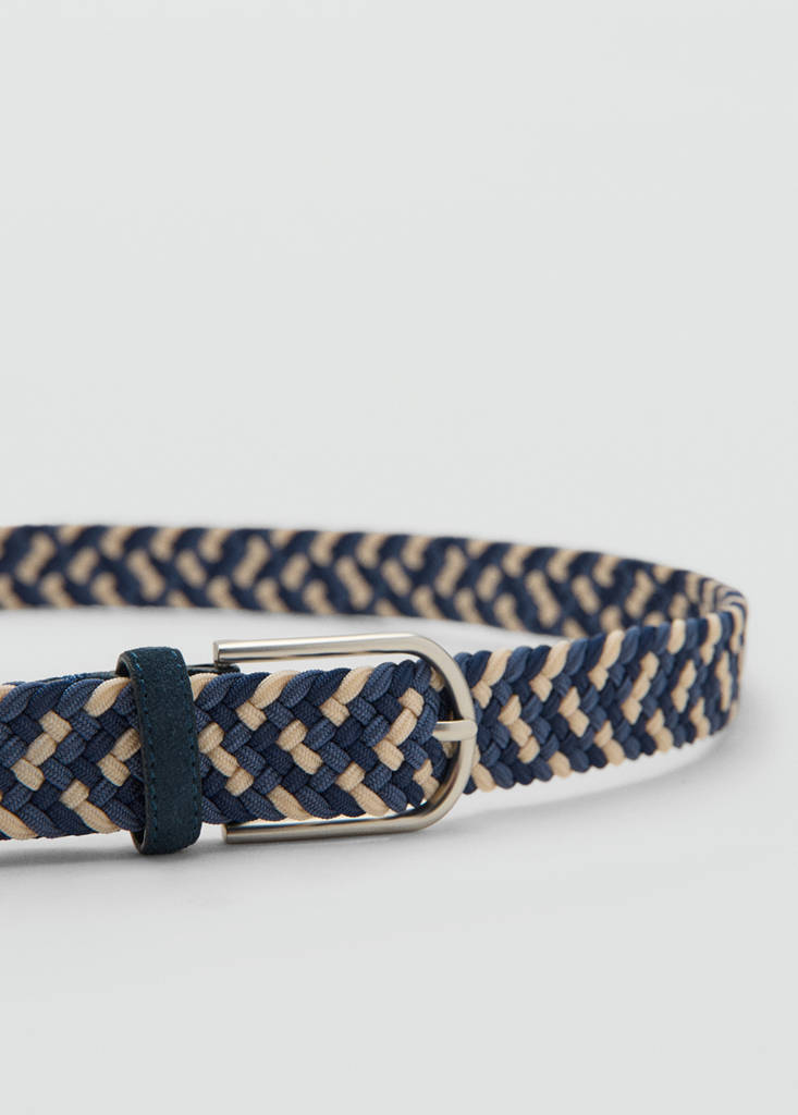 Mango Braided Elastic Coloured Belt In Blue