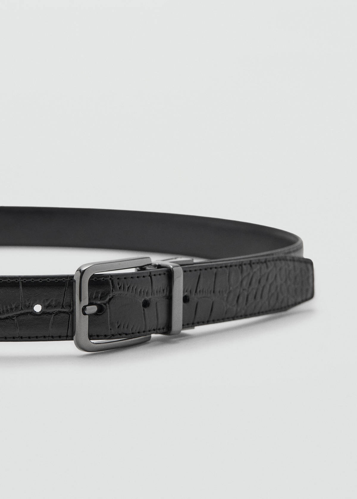 Croc-effect leather belt — Black