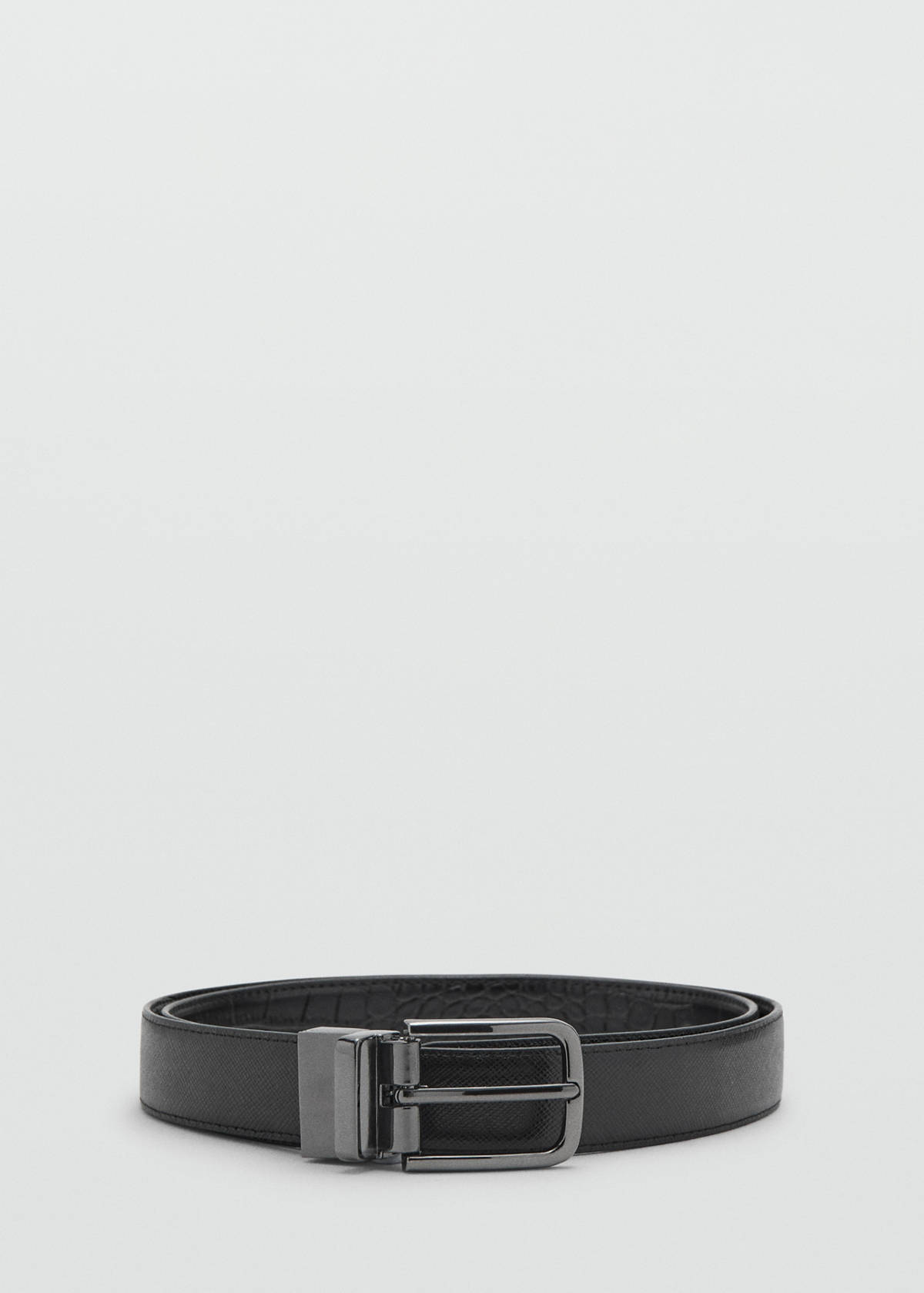 Croc-effect leather belt — Black