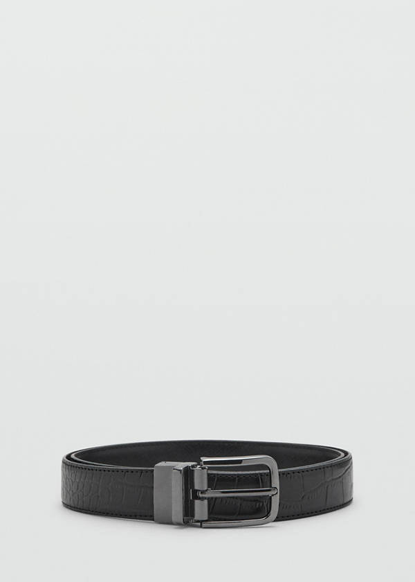 Croc-effect leather belt — Black