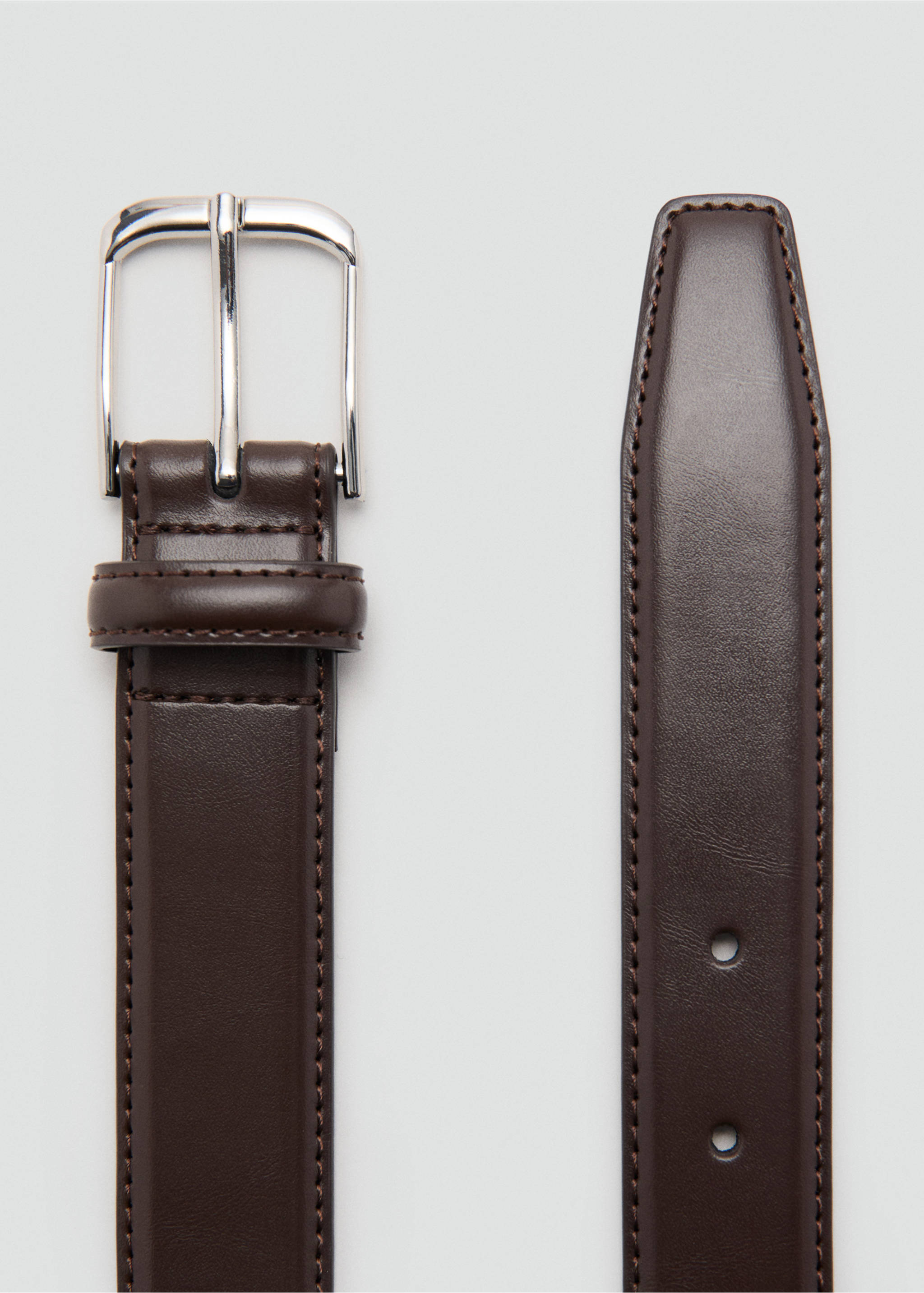Buckle leather belt - Details of the article 1, Brown. Ref: 37011373-00.