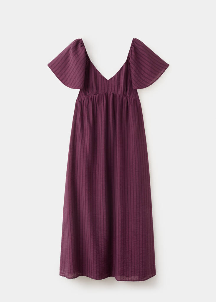 Textured dress with gathered detail — Maroon