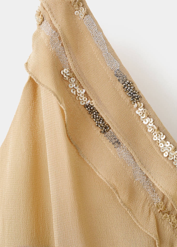 Ruffle dress with bead detail — Beige
