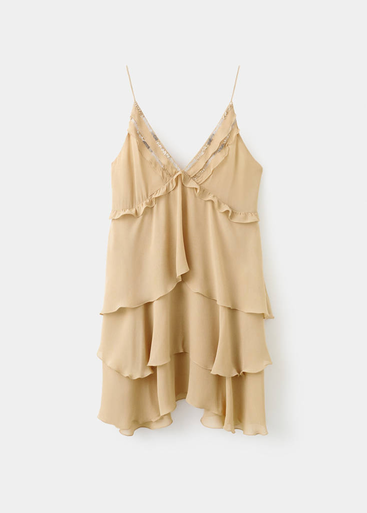 Ruffle dress with bead detail — Beige
