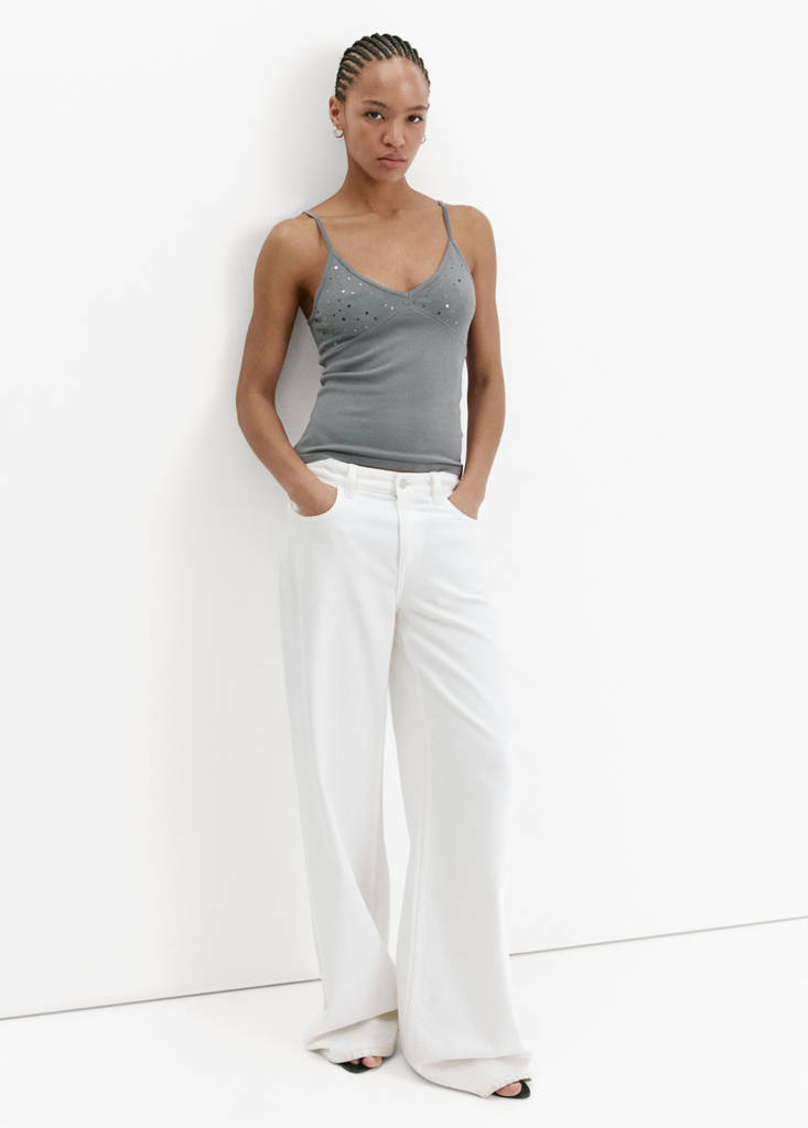Sparkly top with fine straps — Light Heather Grey