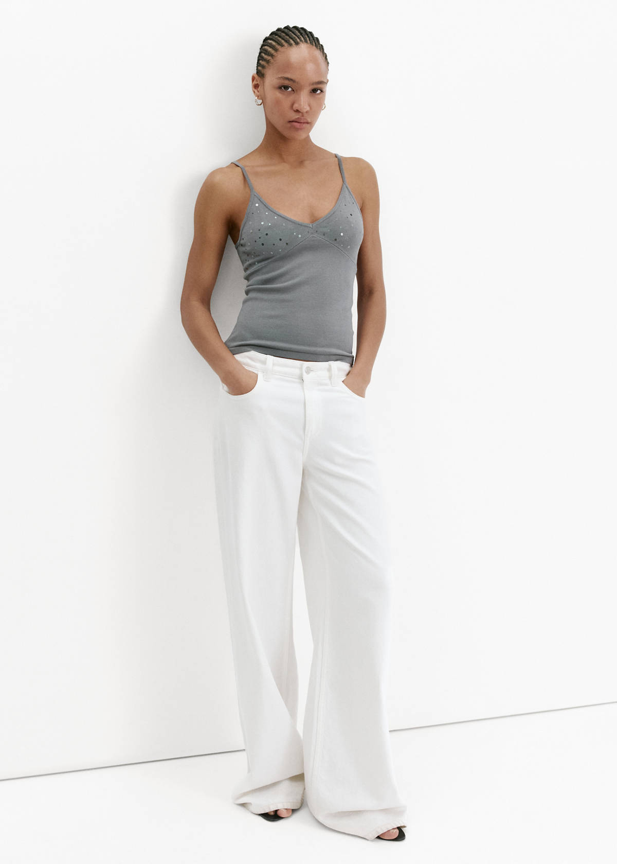 Sparkly top with fine straps — Light Heather Grey