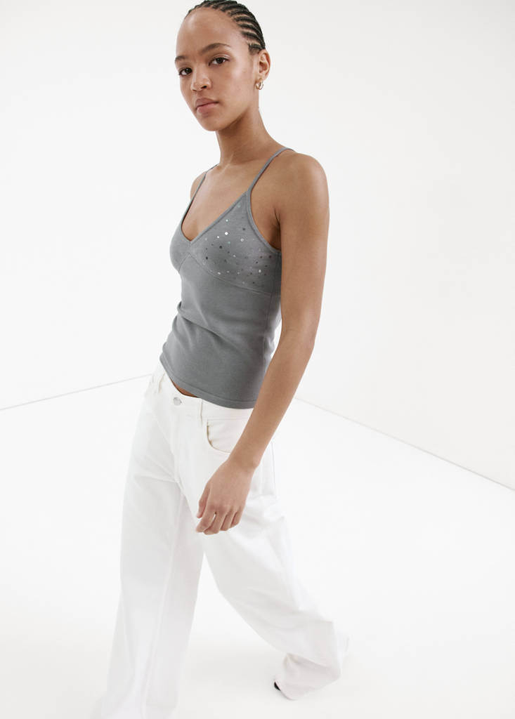 Sparkly top with fine straps — Light Heather Grey