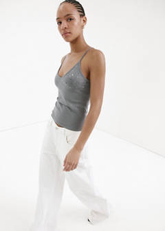Sparkly top with fine straps — Light Heather Grey 4