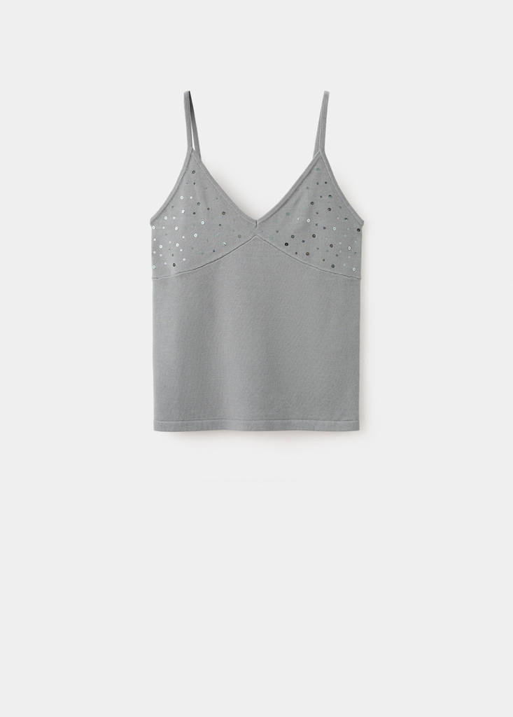 Sparkly top with fine straps — Light Heather Grey