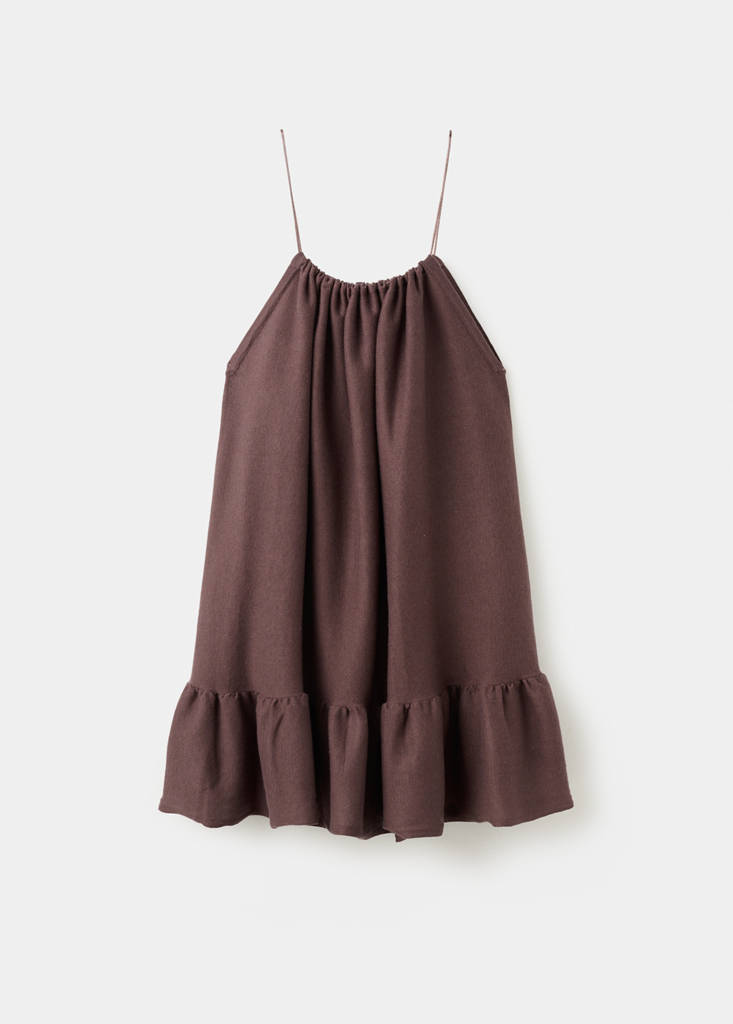 Gathered neck jersey dress — Wine