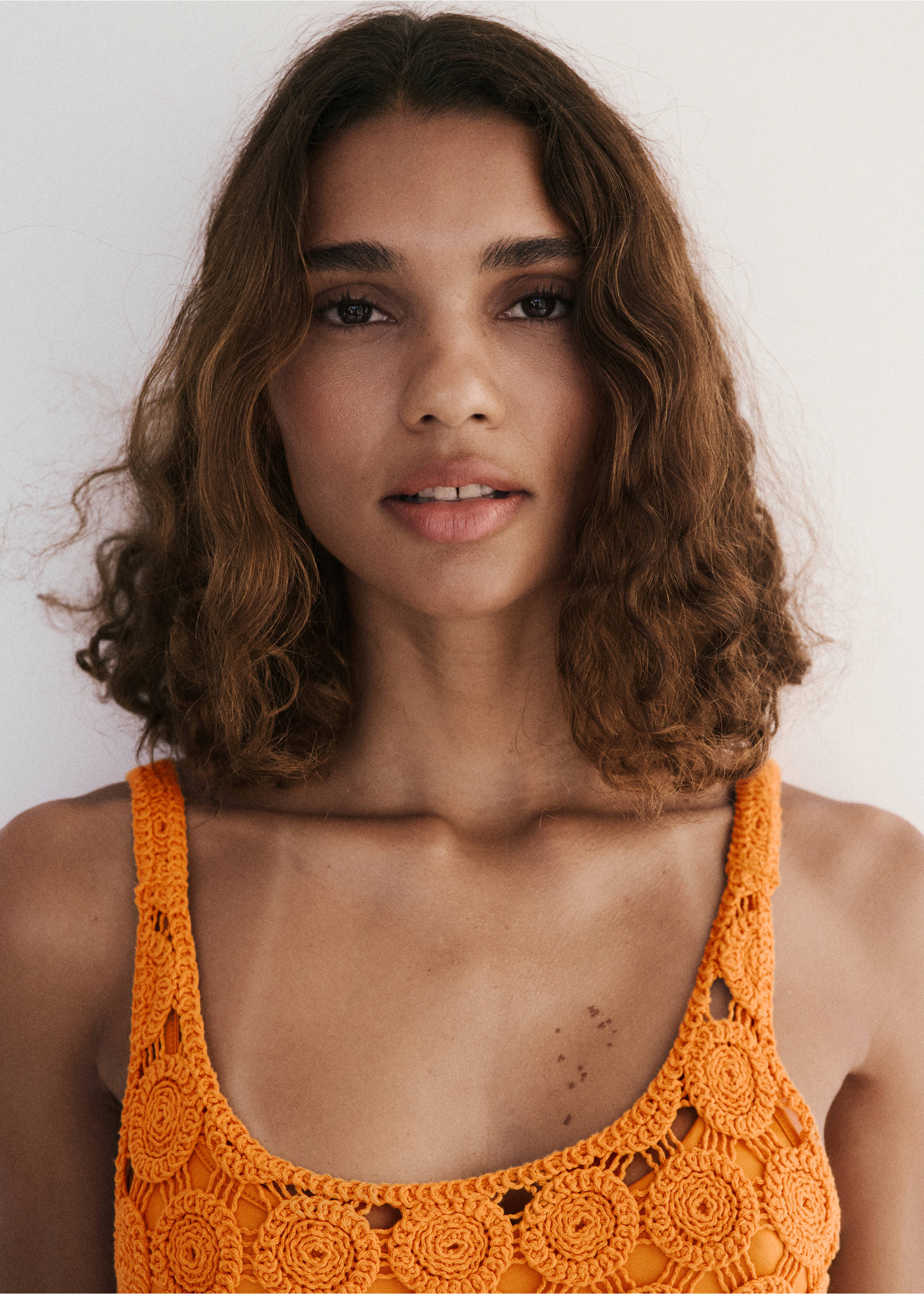 Crochet short dress - Details of the article 1, Orange. Ref: 37011388-00.