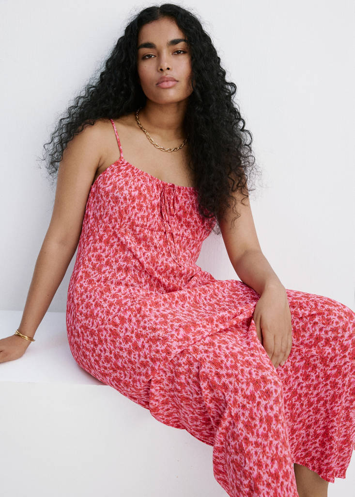 Floral-print pleated dress — Pink
