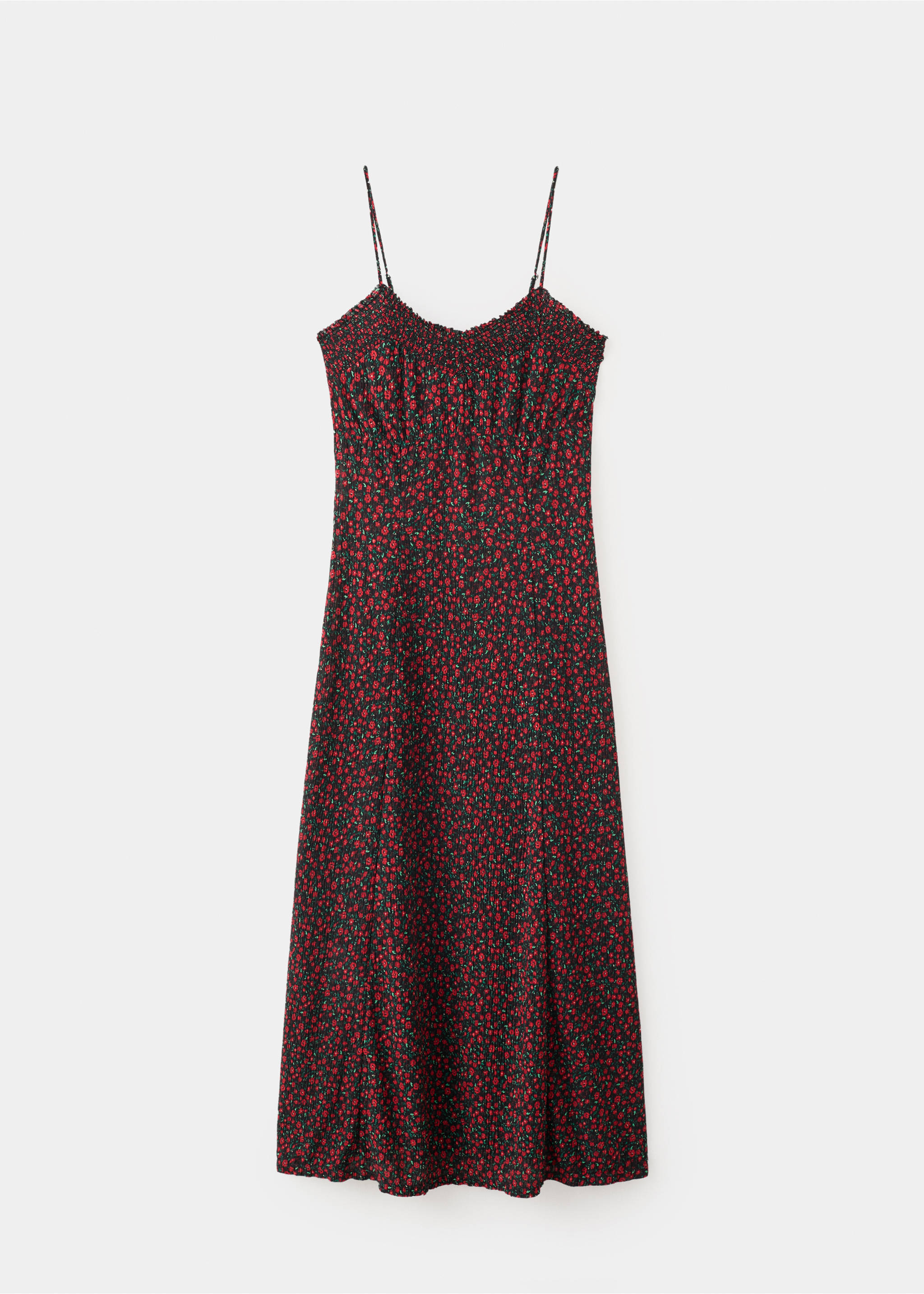 Floral midi-dress with gathered neckline - Article without model, Black. Ref: 37011391-00.