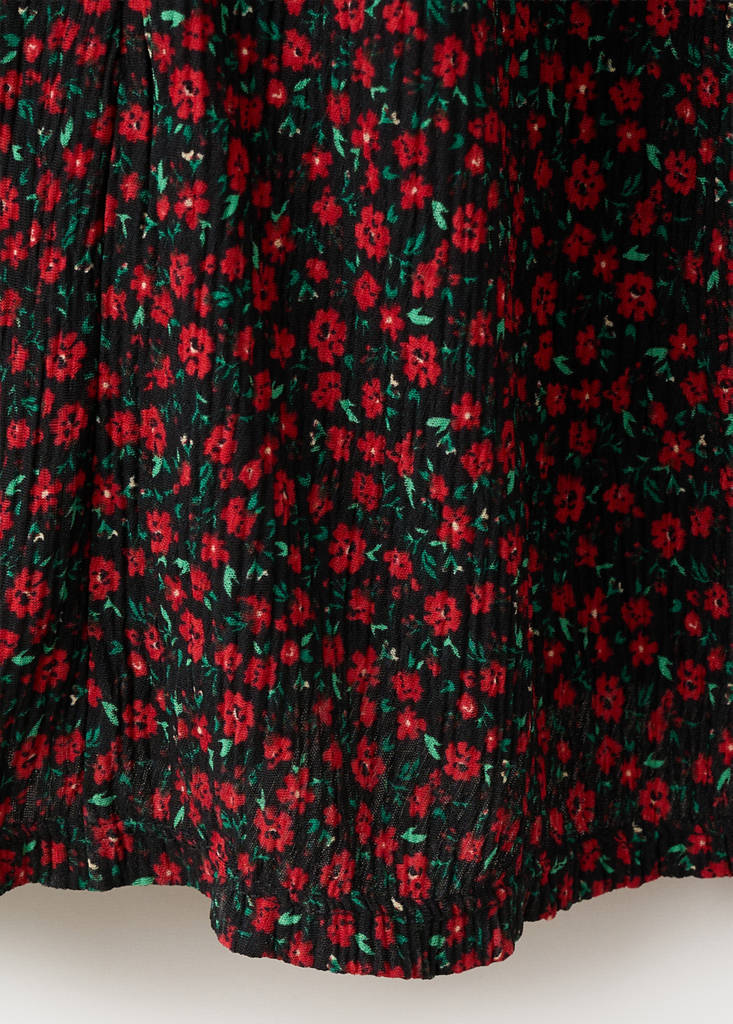 Floral midi-dress with gathered neckline — Black
