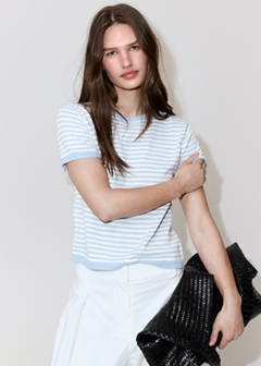 Striped short-sleeved sweater — Sky Blue 1