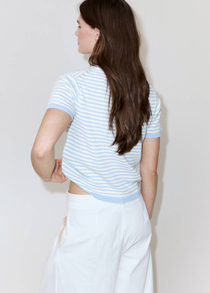 Striped short-sleeved sweater — Sky Blue