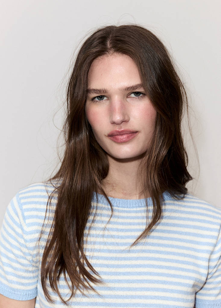 Striped short-sleeved sweater — Sky Blue