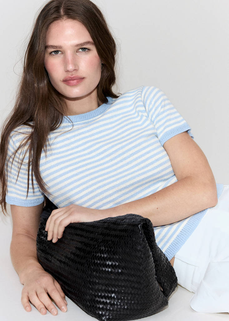 Striped short-sleeved sweater — Sky Blue