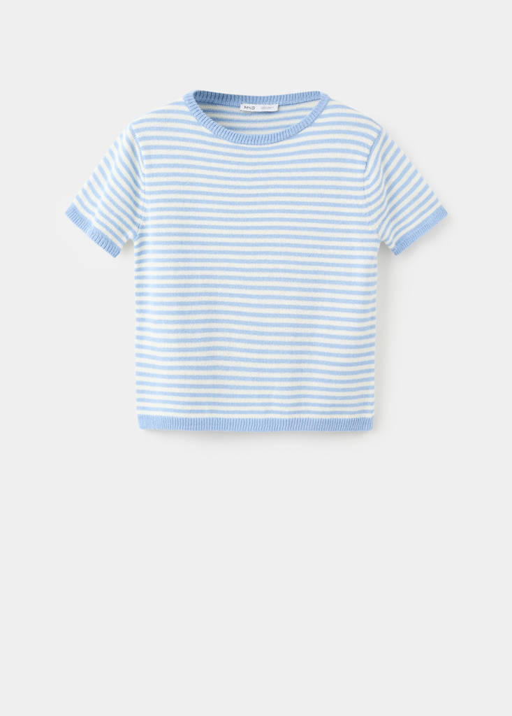 Striped short-sleeved sweater — Sky Blue