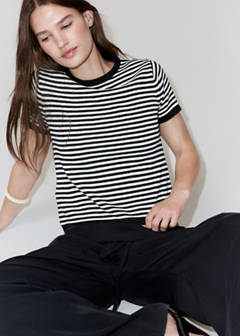 Striped short-sleeved sweater — Black 1