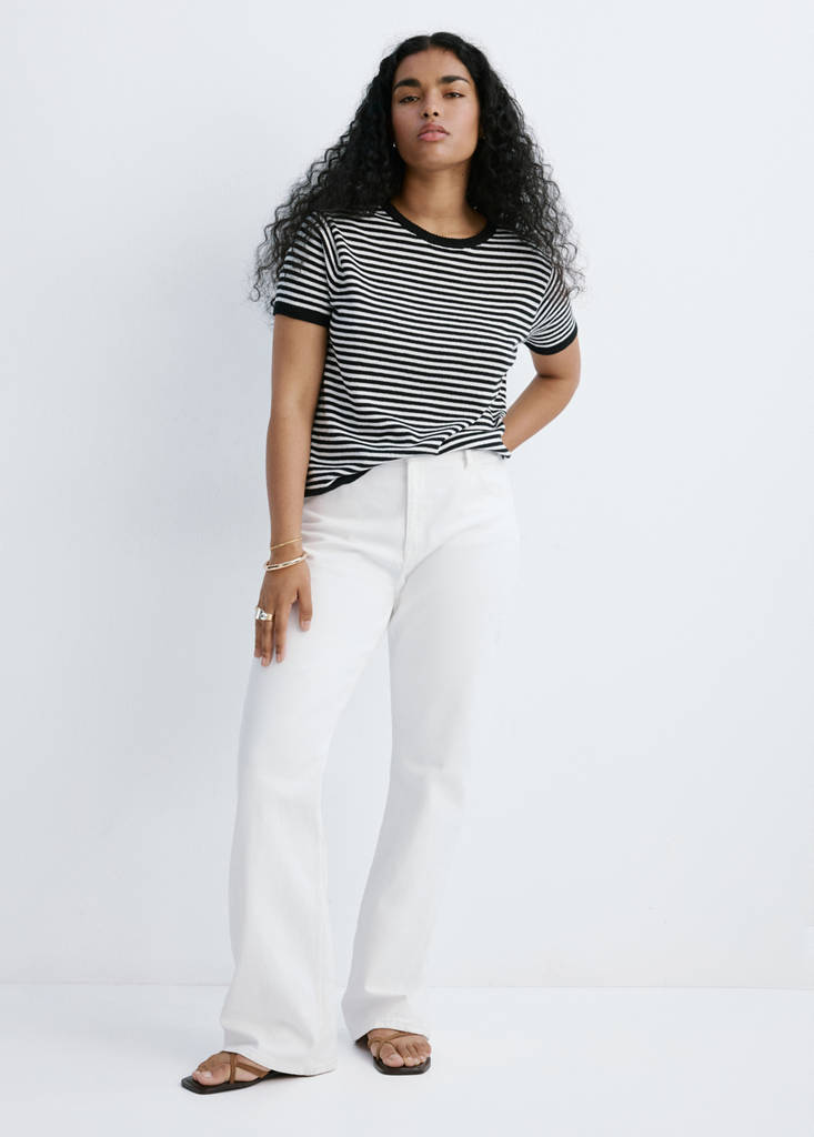 Striped short-sleeved sweater — Black