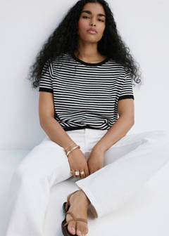 Striped short-sleeved sweater — Black 7