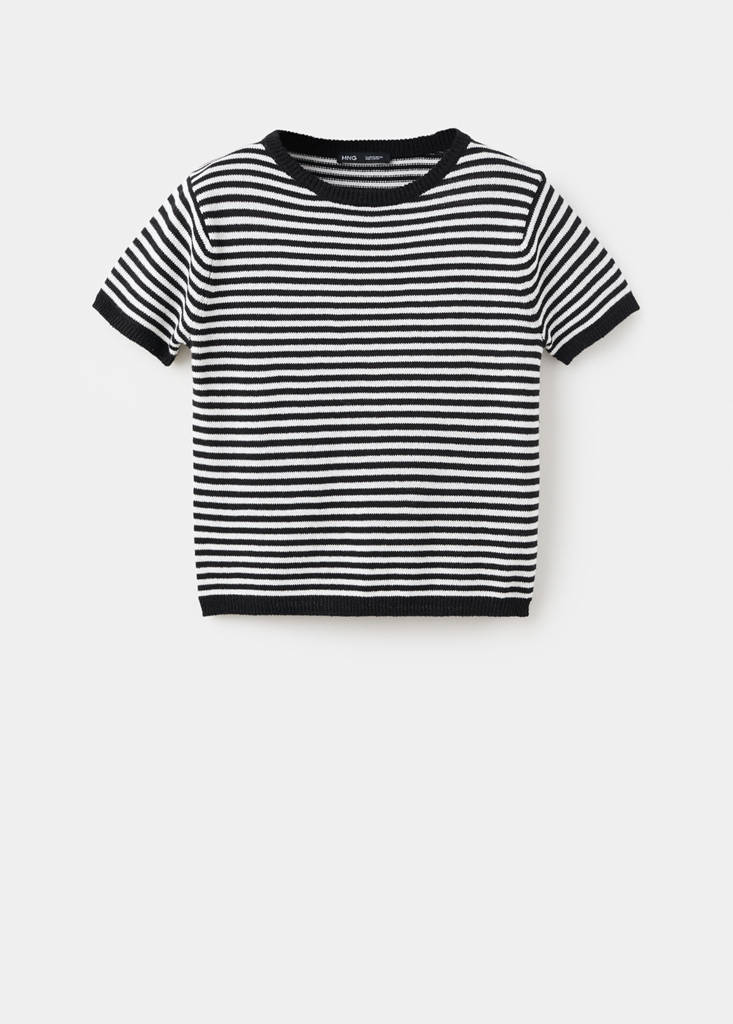 Striped short-sleeved sweater — Black
