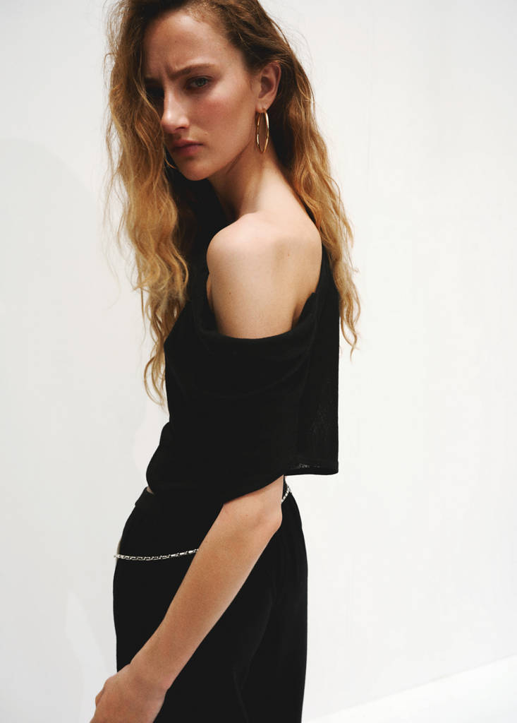 Knitted sweater with draped neck — Black