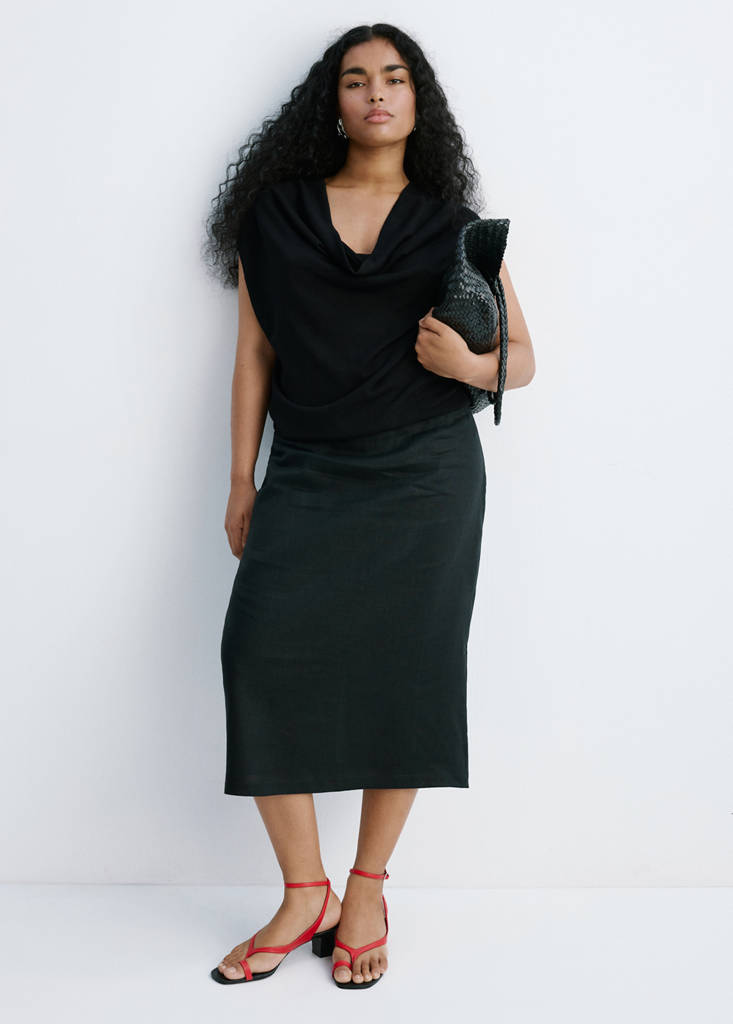 Knitted sweater with draped neck — Black