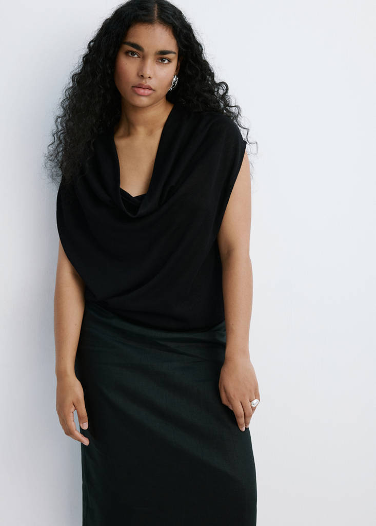 Knitted sweater with draped neck — Black