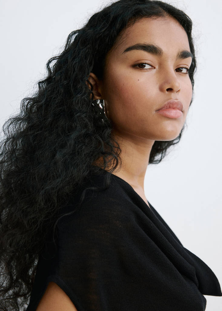 Knitted sweater with draped neck — Black