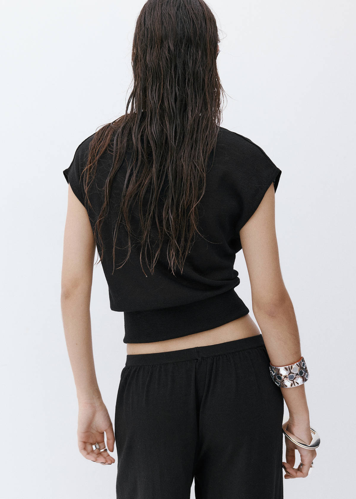 Knitted sweater with draped neck — Black
