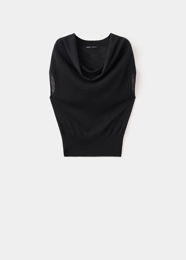 Knitted sweater with draped neck — Black